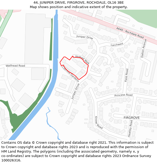 44, JUNIPER DRIVE, FIRGROVE, ROCHDALE, OL16 3BE: Location map and indicative extent of plot
