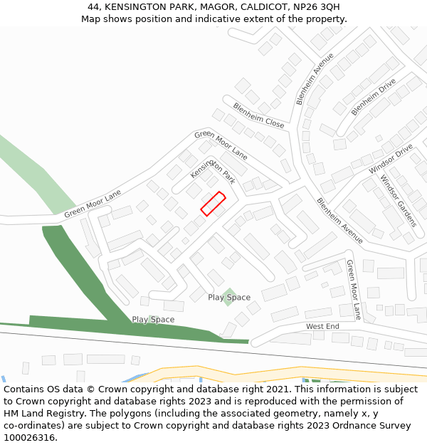 44, KENSINGTON PARK, MAGOR, CALDICOT, NP26 3QH: Location map and indicative extent of plot