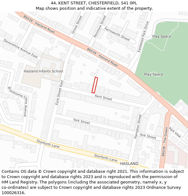 44, KENT STREET, CHESTERFIELD, S41 0PL: Location map and indicative extent of plot