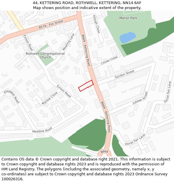 44, KETTERING ROAD, ROTHWELL, KETTERING, NN14 6AF: Location map and indicative extent of plot