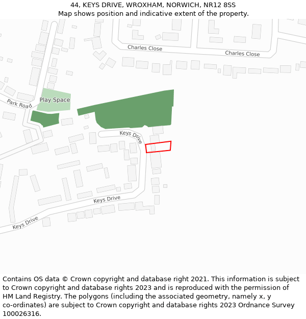 44, KEYS DRIVE, WROXHAM, NORWICH, NR12 8SS: Location map and indicative extent of plot