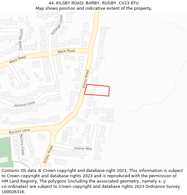 44, KILSBY ROAD, BARBY, RUGBY, CV23 8TU: Location map and indicative extent of plot