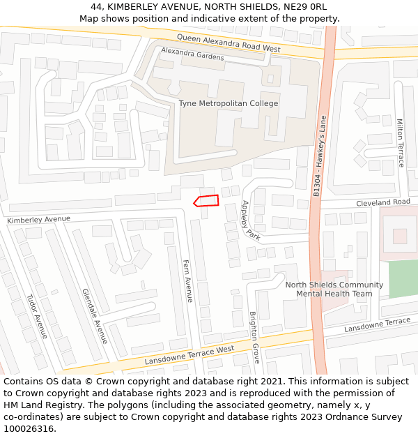 44, KIMBERLEY AVENUE, NORTH SHIELDS, NE29 0RL: Location map and indicative extent of plot