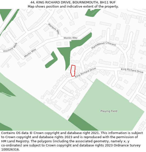 44, KING RICHARD DRIVE, BOURNEMOUTH, BH11 9UF: Location map and indicative extent of plot