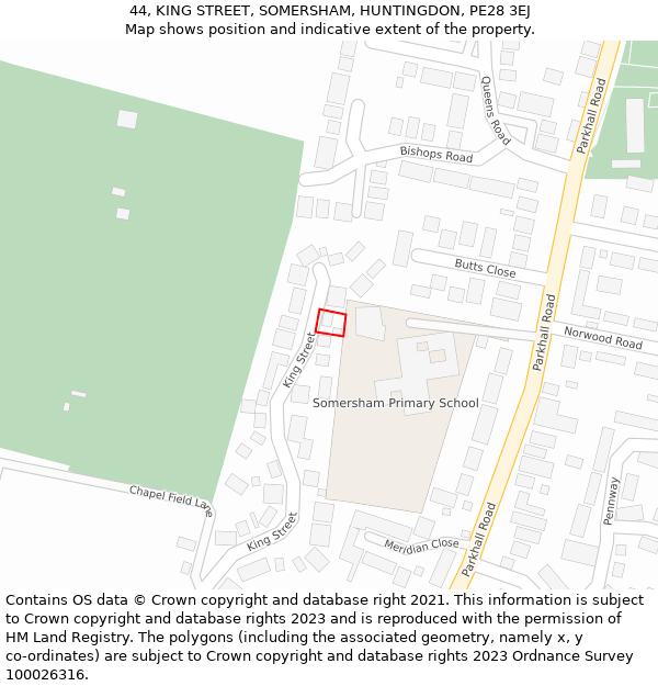 44, KING STREET, SOMERSHAM, HUNTINGDON, PE28 3EJ: Location map and indicative extent of plot