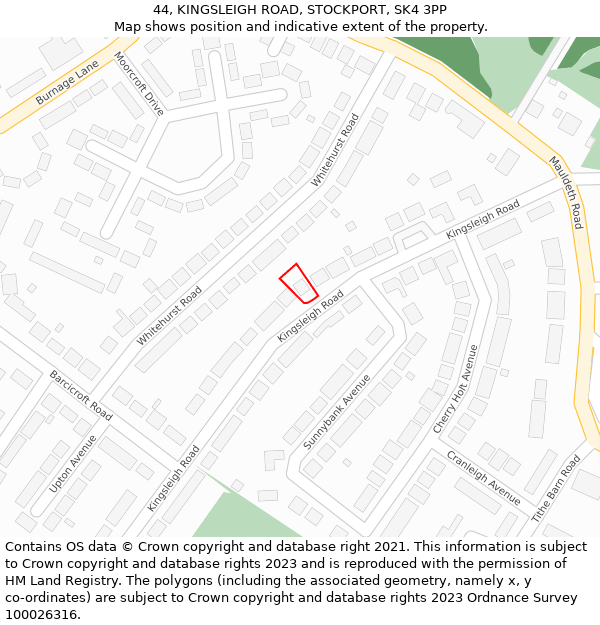 44, KINGSLEIGH ROAD, STOCKPORT, SK4 3PP: Location map and indicative extent of plot