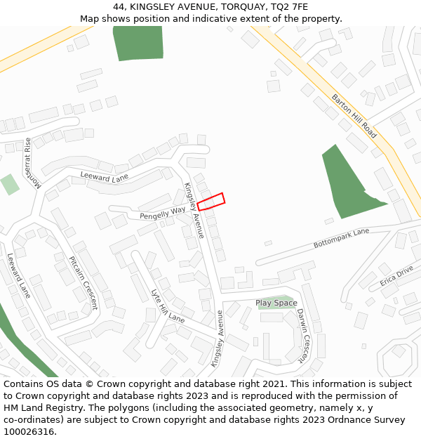 44, KINGSLEY AVENUE, TORQUAY, TQ2 7FE: Location map and indicative extent of plot