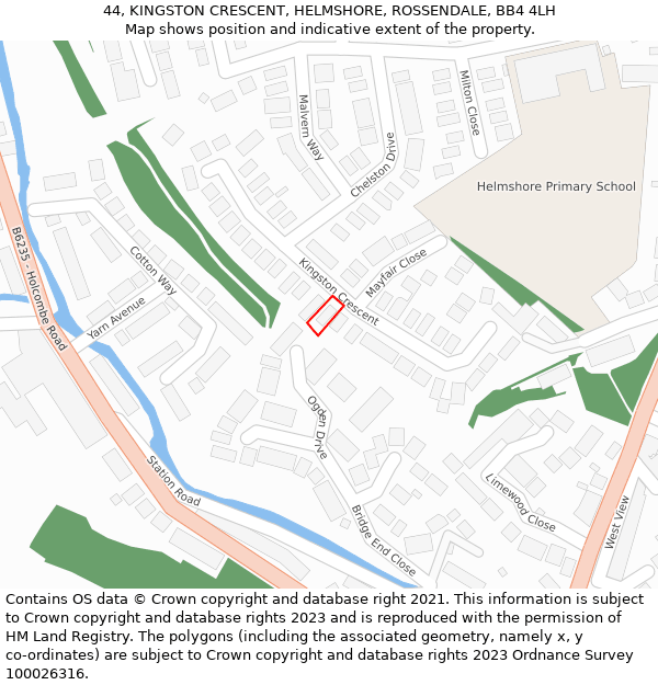 44, KINGSTON CRESCENT, HELMSHORE, ROSSENDALE, BB4 4LH: Location map and indicative extent of plot