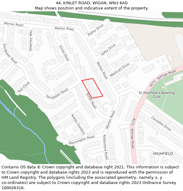 44, KINLET ROAD, WIGAN, WN3 6AG: Location map and indicative extent of plot