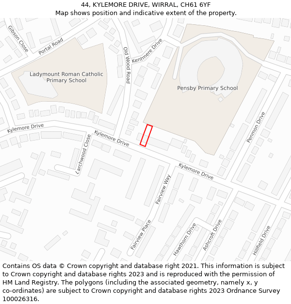 44, KYLEMORE DRIVE, WIRRAL, CH61 6YF: Location map and indicative extent of plot