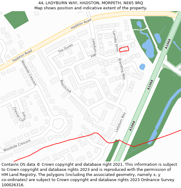 44, LADYBURN WAY, HADSTON, MORPETH, NE65 9RQ: Location map and indicative extent of plot