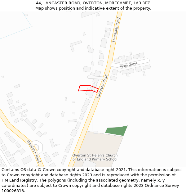 44, LANCASTER ROAD, OVERTON, MORECAMBE, LA3 3EZ: Location map and indicative extent of plot