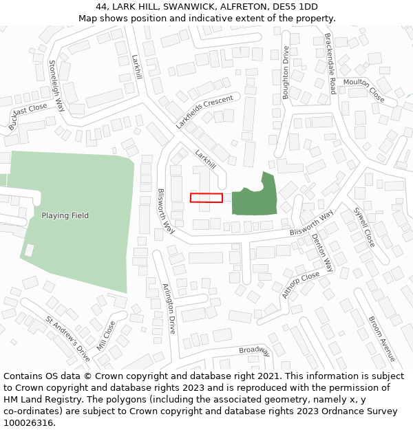 44, LARK HILL, SWANWICK, ALFRETON, DE55 1DD: Location map and indicative extent of plot