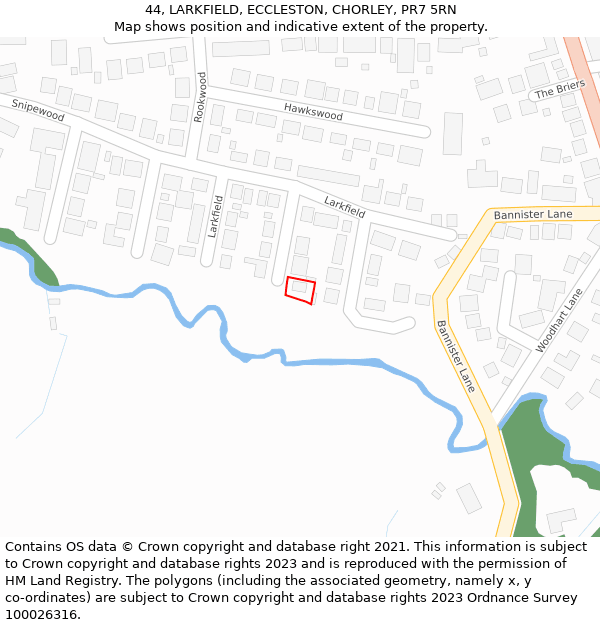 44, LARKFIELD, ECCLESTON, CHORLEY, PR7 5RN: Location map and indicative extent of plot