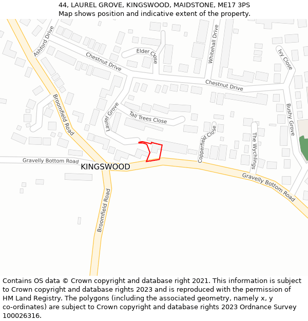 44, LAUREL GROVE, KINGSWOOD, MAIDSTONE, ME17 3PS: Location map and indicative extent of plot