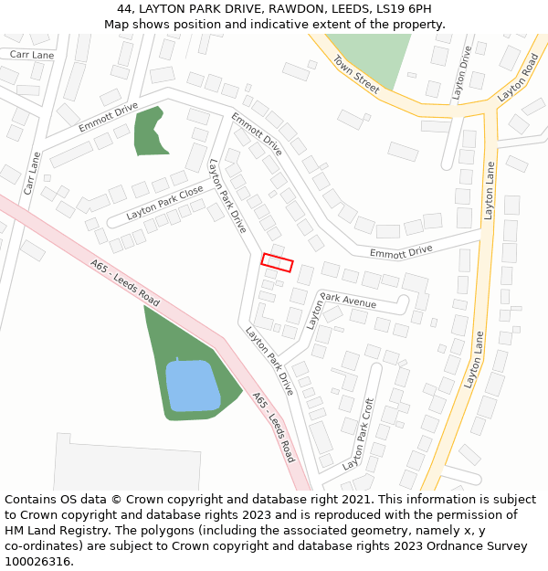 44, LAYTON PARK DRIVE, RAWDON, LEEDS, LS19 6PH: Location map and indicative extent of plot