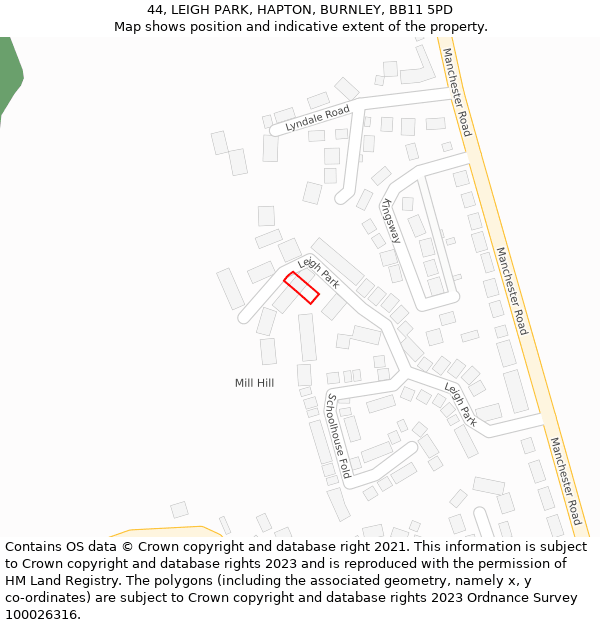 44, LEIGH PARK, HAPTON, BURNLEY, BB11 5PD: Location map and indicative extent of plot