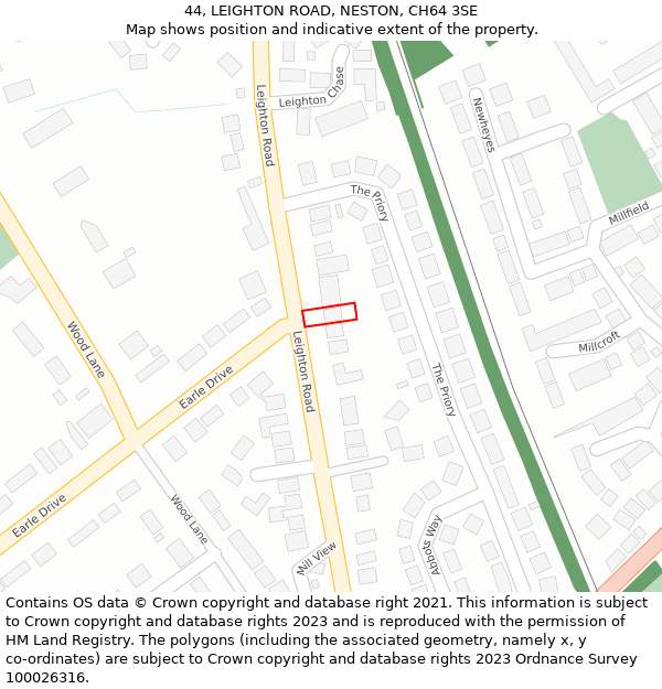 44, LEIGHTON ROAD, NESTON, CH64 3SE: Location map and indicative extent of plot