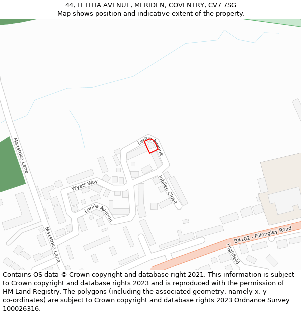 44, LETITIA AVENUE, MERIDEN, COVENTRY, CV7 7SG: Location map and indicative extent of plot