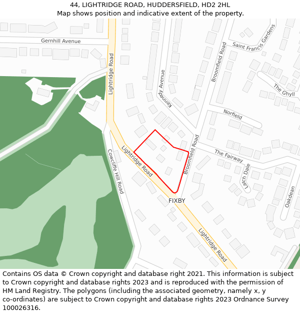 44, LIGHTRIDGE ROAD, HUDDERSFIELD, HD2 2HL: Location map and indicative extent of plot