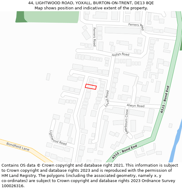 44, LIGHTWOOD ROAD, YOXALL, BURTON-ON-TRENT, DE13 8QE: Location map and indicative extent of plot