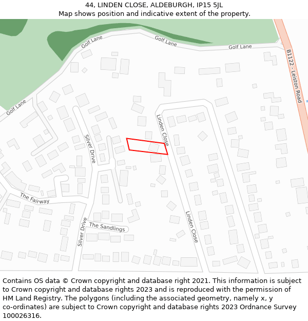 44, LINDEN CLOSE, ALDEBURGH, IP15 5JL: Location map and indicative extent of plot
