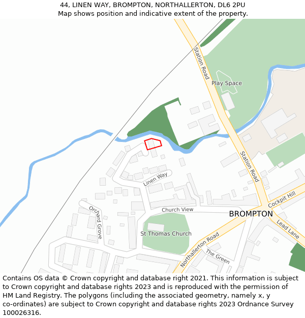 44, LINEN WAY, BROMPTON, NORTHALLERTON, DL6 2PU: Location map and indicative extent of plot