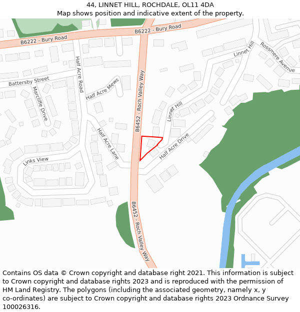 44, LINNET HILL, ROCHDALE, OL11 4DA: Location map and indicative extent of plot