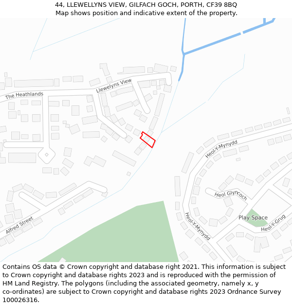 44, LLEWELLYNS VIEW, GILFACH GOCH, PORTH, CF39 8BQ: Location map and indicative extent of plot