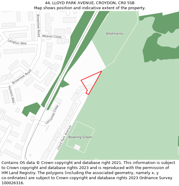 44, LLOYD PARK AVENUE, CROYDON, CR0 5SB: Location map and indicative extent of plot