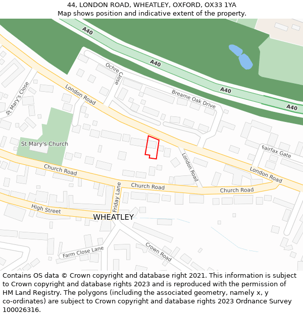 44, LONDON ROAD, WHEATLEY, OXFORD, OX33 1YA: Location map and indicative extent of plot