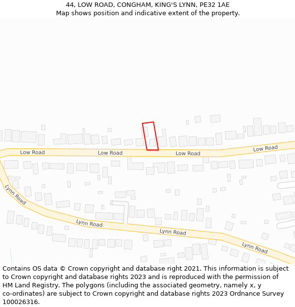 44, LOW ROAD, CONGHAM, KING'S LYNN, PE32 1AE: Location map and indicative extent of plot