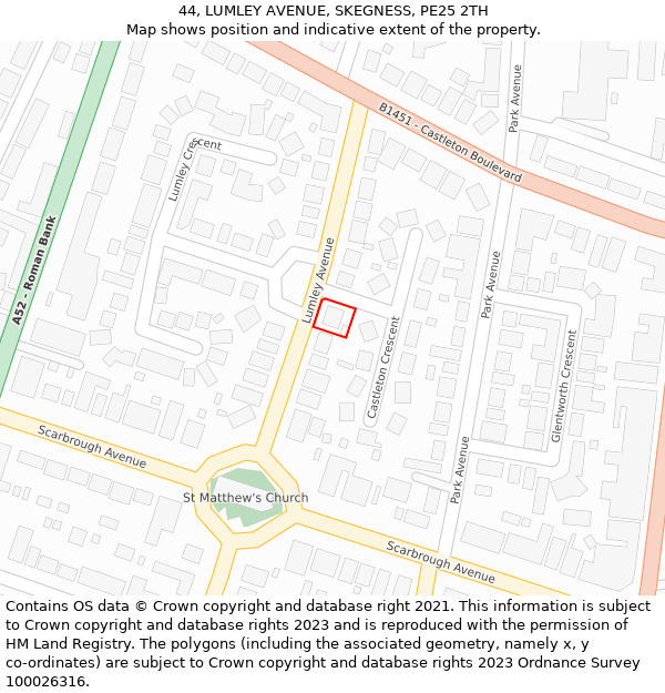 44, LUMLEY AVENUE, SKEGNESS, PE25 2TH: Location map and indicative extent of plot