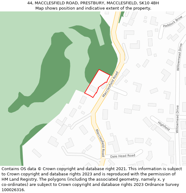 44, MACCLESFIELD ROAD, PRESTBURY, MACCLESFIELD, SK10 4BH: Location map and indicative extent of plot