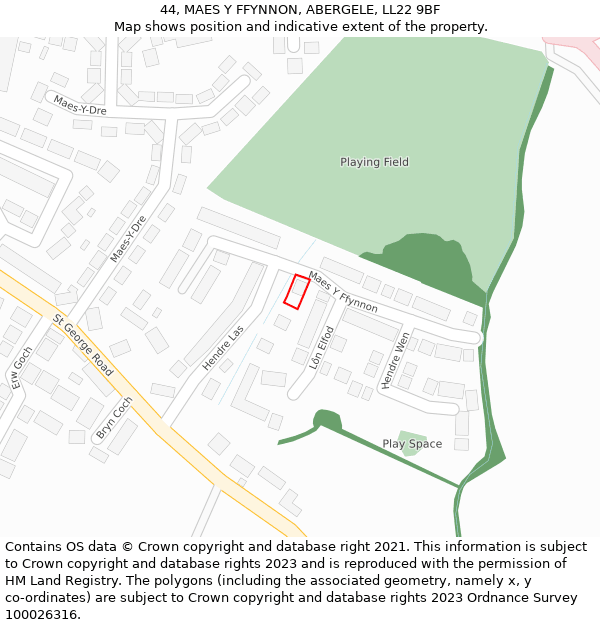 44, MAES Y FFYNNON, ABERGELE, LL22 9BF: Location map and indicative extent of plot