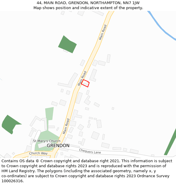 44, MAIN ROAD, GRENDON, NORTHAMPTON, NN7 1JW: Location map and indicative extent of plot