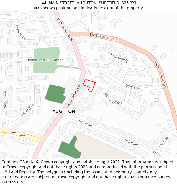 44, MAIN STREET, AUGHTON, SHEFFIELD, S26 3XJ: Location map and indicative extent of plot