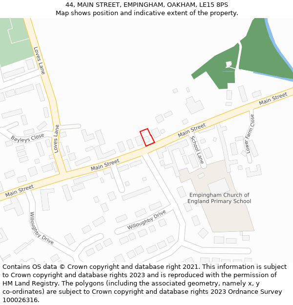 44, MAIN STREET, EMPINGHAM, OAKHAM, LE15 8PS: Location map and indicative extent of plot