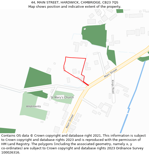 44, MAIN STREET, HARDWICK, CAMBRIDGE, CB23 7QS: Location map and indicative extent of plot