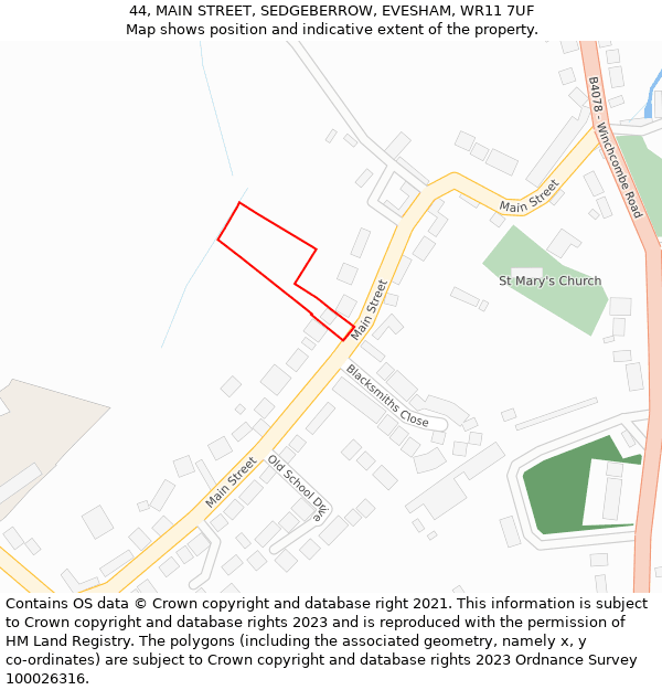 44, MAIN STREET, SEDGEBERROW, EVESHAM, WR11 7UF: Location map and indicative extent of plot