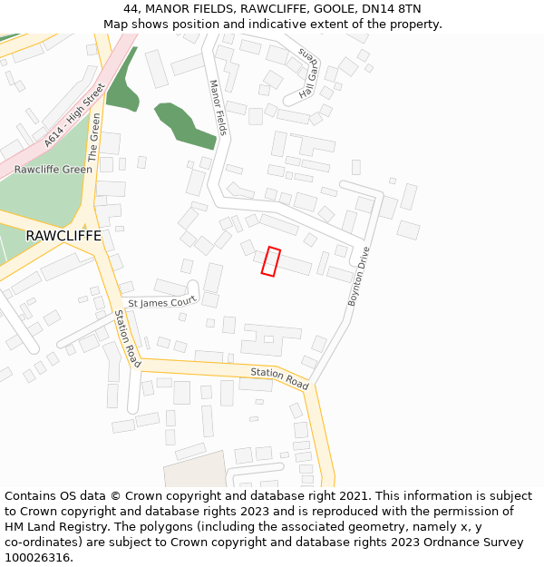 44, MANOR FIELDS, RAWCLIFFE, GOOLE, DN14 8TN: Location map and indicative extent of plot