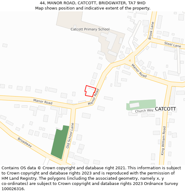 44, MANOR ROAD, CATCOTT, BRIDGWATER, TA7 9HD: Location map and indicative extent of plot