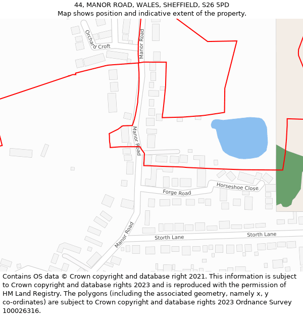 44, MANOR ROAD, WALES, SHEFFIELD, S26 5PD: Location map and indicative extent of plot