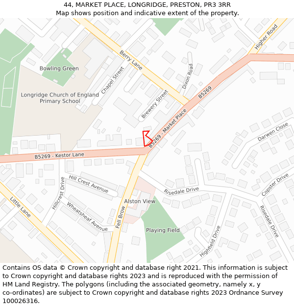 44, MARKET PLACE, LONGRIDGE, PRESTON, PR3 3RR: Location map and indicative extent of plot