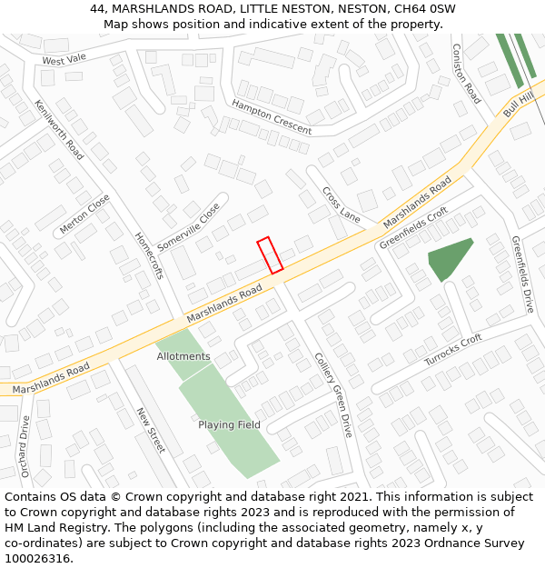 44, MARSHLANDS ROAD, LITTLE NESTON, NESTON, CH64 0SW: Location map and indicative extent of plot