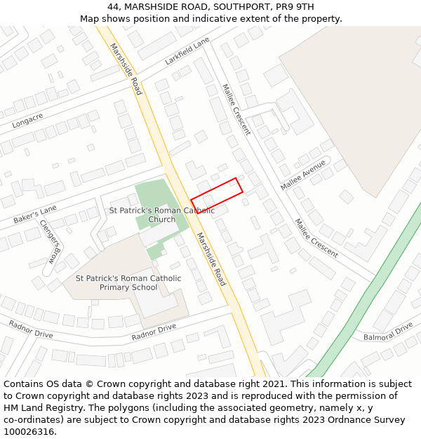 44, MARSHSIDE ROAD, SOUTHPORT, PR9 9TH: Location map and indicative extent of plot