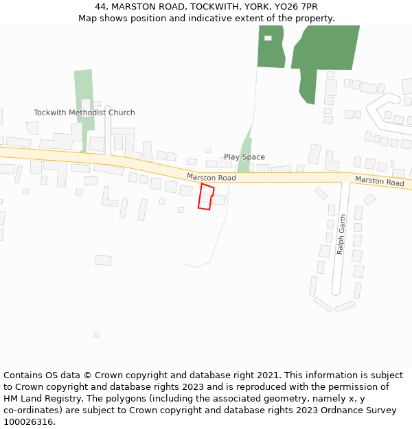 44, MARSTON ROAD, TOCKWITH, YORK, YO26 7PR: Location map and indicative extent of plot