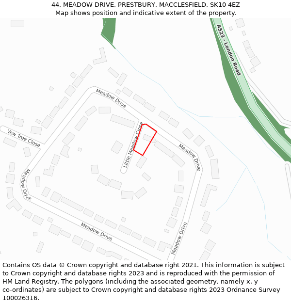 44, MEADOW DRIVE, PRESTBURY, MACCLESFIELD, SK10 4EZ: Location map and indicative extent of plot