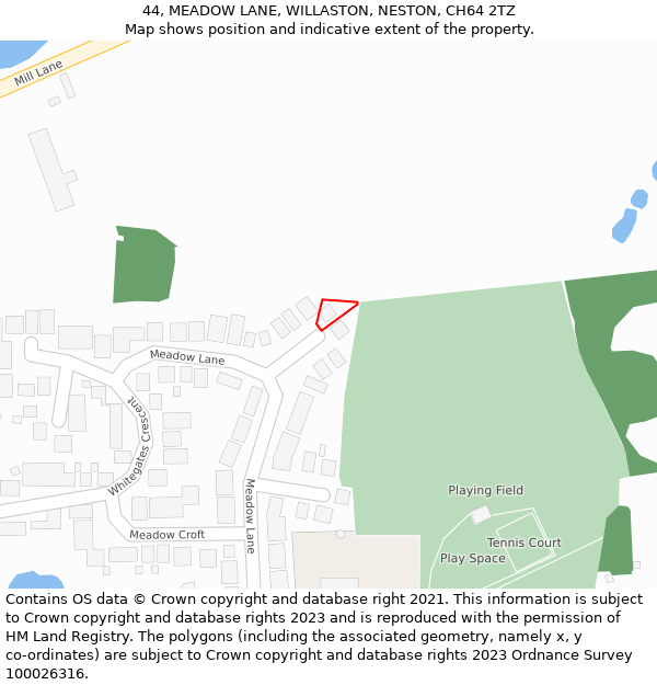 44, MEADOW LANE, WILLASTON, NESTON, CH64 2TZ: Location map and indicative extent of plot