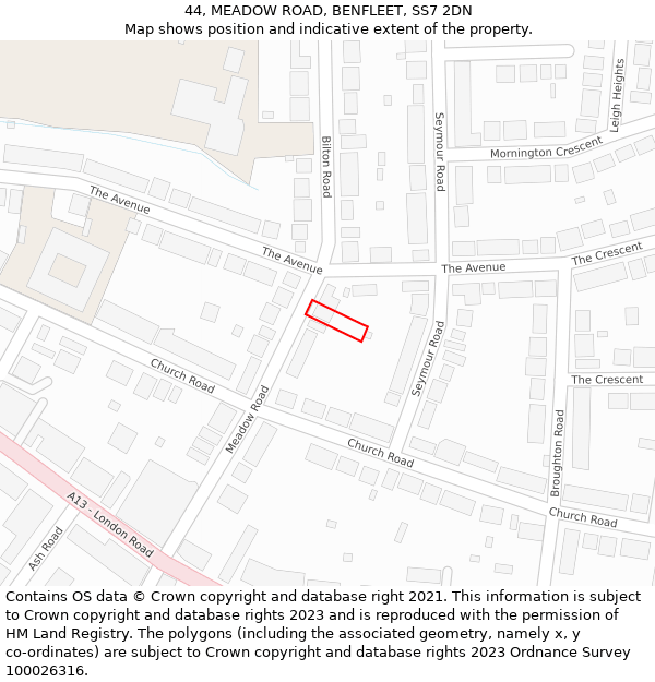 44, MEADOW ROAD, BENFLEET, SS7 2DN: Location map and indicative extent of plot